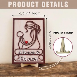 Always & Forever Mom and Child Wooden Plaque, Mother's Day Gifts from Daughter Son, Freestanding Table Decor, Laser Cut Sign for Mom Birthday, Christmas, Home Decoration