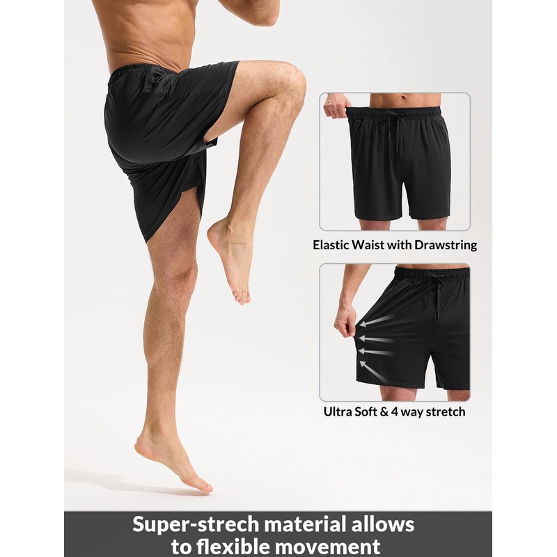 BALEAF Swim Shorts Men Rash Guard Swimming Trunks with Zip