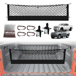 Muslogy Truck Bed Cargo Net Compatible with 2015-2022 Chevy Colorado & GMC Canyon Accessories Storage Organizer Pickup Truck Bed Envelope Style Net with Heavy Duty Carabiners & Tie Down Anchor Set