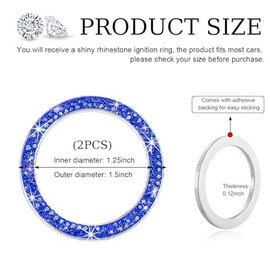 Gasedin Gasedin 2 PCS Car Engine Start Stop Decoration Ring, Sparkling Crystal Vehicle Push Button Start Sticker, Double Rhinestone Engine Ignition Button Decal, Universal Car Accessories (Dark Blue)