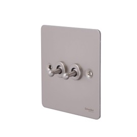 Schneider Electric Ultimate Flat Plate - Double Toggle 2 Way Light Switch, 10AX, GU1222TPN, Pearl Nickel, 2 Gangs