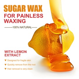 Sugar Wax Kit, No-Heat Formula Waxing Sugar Paste, 100% Natural Sugar Wax Hair Removal Kit For Face Legs Body Bikini Eyebrow All Body Areas For Sensitive Skin