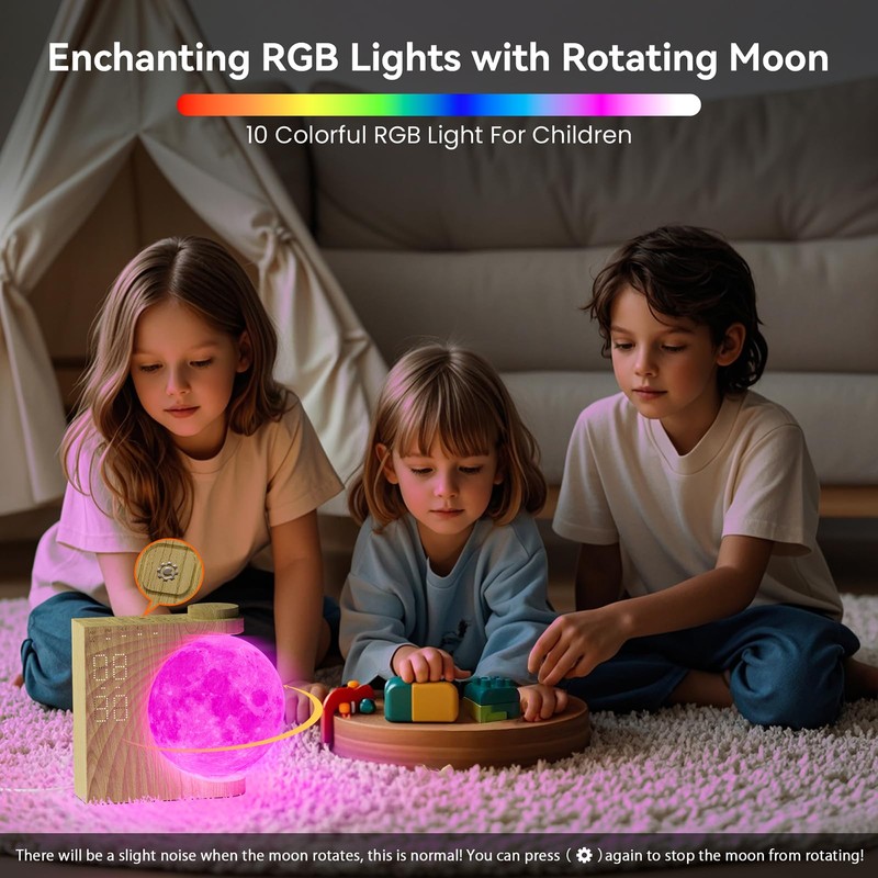 RETEYUNG Rotatable Moonlight Alarm Clock, Sunrise Alarm Clocks, Night Lamp