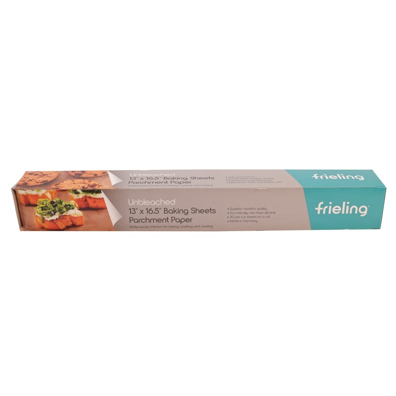 Frieling Unbleached Parchment Paper, Reusable Double-Sided Non-Stick Silicone Coating, Pre-Cut