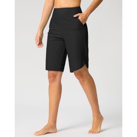 G Gradual Women's High Waisted Swim Board Shorts 11" Knee Length Beach Swimming Long Shorts for Women with Pockets Liner(Black,L)