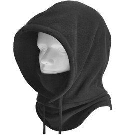 Long neck version.Dhana Style Fleece Neck Warmer and Hood with Face Mask for Skiing/Snowboarding/Cycling/Outdoor Sports, black