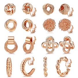 Drperfect 8 Pairs Clip On Earrings for Women Gold Clip On Hoop Earrings Silver Clip On Stud Earrings Twist Chunky Hoop Earrings Non Pierced Fake Earrings Set