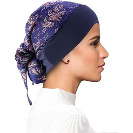 Chemo Headwear para mujer, gorras de quimioterapia ligeras para el verano con bufanda para la cabeza, turbantes de cabello suaves y sedosos para el cabello, 1pcs-floral azul, Talla única