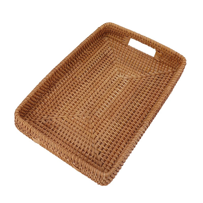 Serving Basket Tray with Handles Rattan Rectangle Large Capacity Durable