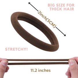 60 Pcs 2 Inch Brown No Damage Hair Ties for Women Thick Hair, Large Soft Seamless Nylon Fabric Elastic Hair Ties Ponytail Hair Holders Hair Elastics Hair Band for Women