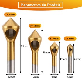 Teocpai 4 Pieces Deburring Cutter Deburring Tool Titanium Coated HSS Tapered 90° Milling Drill Bit for Aluminum, Wood and Plastic 4 Pieces