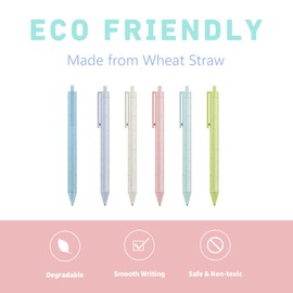 VideMundi BallPoint Pens, Eco-Friendly Wheat Straw Cute Macaron Retractable Ballpoint Pen Set - 6 Pack | Black Ink Medium Point 1.0mm, Portable, Comfortable Writing | Office Bible Journaling Pens (6)