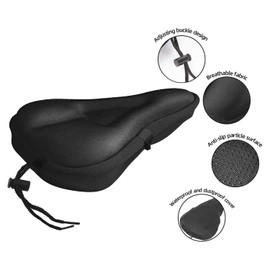 YHT Gel Bike Seat Cover, Extra Soft and Comfortable Bicycle Seat Cushion, Water&Dust Resistant Bike Saddle Cover with Large Memory Foam and Gel Padding, for Indoor and Outdoor Bicycles, Black