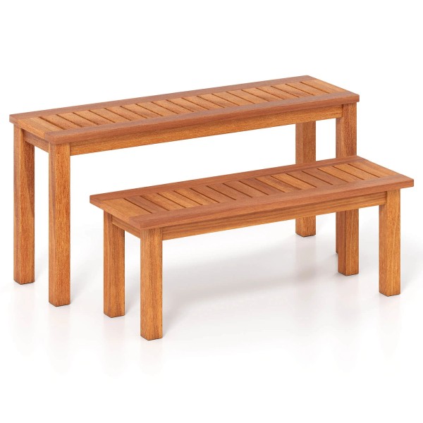 Costway Wooden Plant Stand Set of 2 w/ Teak Oil