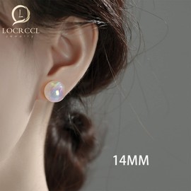 Locrccl Composite Round Ball Pearls Stud Hypoallergenic Gold Pearl Earrings Pearl Earrings Studs for Women Jewelry 6mm 8mm 10mm 12mm 14mm (14mm, White Pearl)