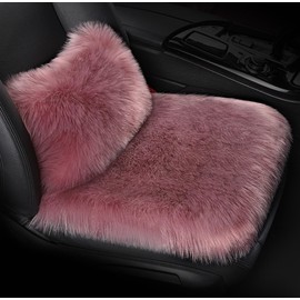 Lambskin Seat Cushion, Lumbar Cushion, Car Seat Cover, Lumbar Cushion, Car Faux Fur Seat Cushion, Long Winter Warm Seat Cushion Cover, Universal for Car Seat, Office Chair and Most Chairs (Taro