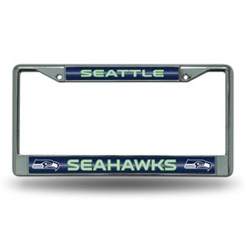 Rico Industries Seattle Seahawks Bling Chrome License Plate Frame with Glitter Accent 6 x 12.25-inches