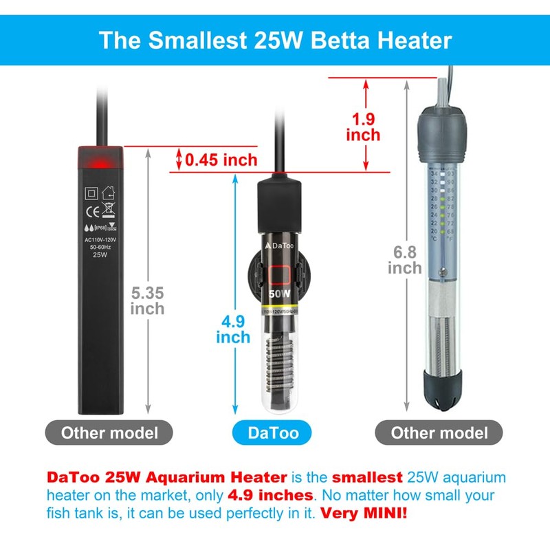 DaToo Mini Aquarium Heater 25W Small Fish Tank Heater 25