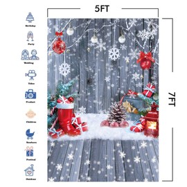 Felortte 5x7FT Christmas Wood Wall Floor Backdrop Winter Snowflake Photography Background Kids Family Holiday Party Decoration Photo Banner Booth Studio Photographer Props Tapestry