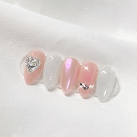 [Handmade Nail Tips] Veil Pink Mew Nail Tips - Almond / [수제네일팁] 베일핑크뮤 네일팁 - 아몬드