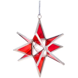 Handcrafted Stained Glass Moravian Star Ornament 3D Fair Trade Christmas Tree Decoration Multidimensional Home Decor Unique Design (Red, Mini)