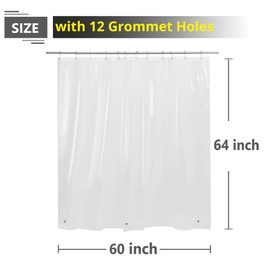 ABSENK Short Clear Shower Curtain Liner 60x64, 12 Grommet Holes Plastic RV Shower Curtain 64 Inch Length with Magnets, Clear, 60x64