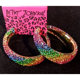 Betsey Johnson Big Exciting RAINBOW Ombre HOOP Colorful Betsey Johnson Earrings