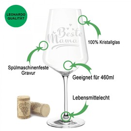GRAVURZEILE Leonardo Weinglas mit Gravur - Beste Mama - Geschenk für Mama ideal als Muttertagsgeschenk - Weißweinglas Rotweinglas als Geburtstagsgeschenk für Mama Farbe Puccini