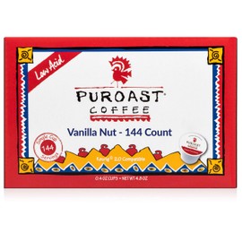 Puroast Low Acid Coffee Pods, Vanilla Nut Flavor, Medium Roast K-cup Pods, No Bitter Aftertaste, Gut Friendly, Compatible with Keurig 2.0 - 144 Count