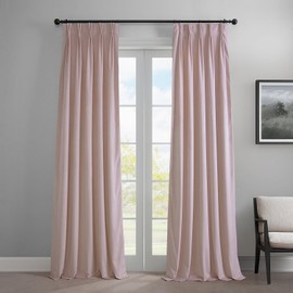 HPD Half Price Drapes Heritage Plush Velvet Curtains for Bedroom (1 Panel) 25 X 84 French Pleat Room Darkening Curtains for Living Room, Ballet Pink