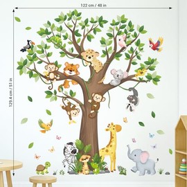 DECOWALL SG4-2504 Large Tree Jungle Animals Wall Decals Removable Stickers for Kids Bedroom Nursery Safari Zoo Adventure Décor