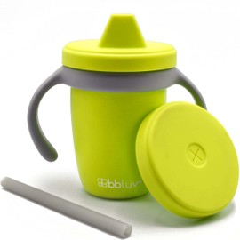 bblüv Küp Silicone Toddler Straw Sippy Cup - 4-in-1 Durable Spill Proof Cups for Kids, Travel Transition Training Cups for Babies, Includes Food Grade Lid and Straw - (Lime)