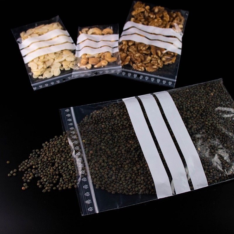 100 x Clear Zippered Bags with White Stripes - Food