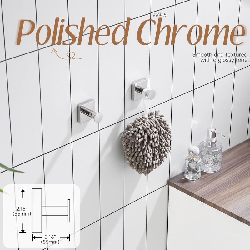 KOKOSIRI Robe Hooks for Bathroom Chrome Kitchen Hooks Hanging Hand