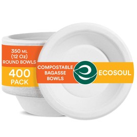 ECO SOUL 100% Compostable 12 Oz Soup Bowls [400-Pack] Disposable Sturdy Bowls I Heavy Duty Paper Bowl I Eco-Friendly Salad Bowl I Biodegradable Small Bowls