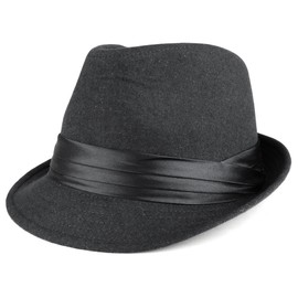 Armycrew Men's Wool Felt Fedora Hat with Satin Hat Band - Black