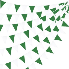 Lilbitty Pack of 2 Outdoor Bunting, 8 m Bunting Garland, Weatherproof Fabric, Green White, Birthday Party, Wedding, Festival Decoration, Hanging Bunting for Outdoor Use