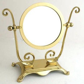 Brass Magnified Double Sided Vanity Mirror on Swivel. 10" H