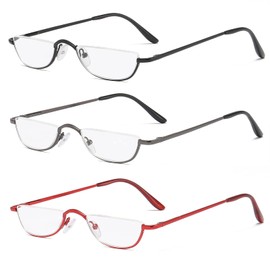 DXYXYO Half Moon Reading Glasses 1.0 for Women Men Small Semi Frame Metal Spring Hinge Readers