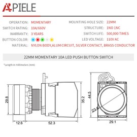 APIELE 22mm Momentary Push Button Switch Metal Head Plastic Body 110V AC/DC Led 1NO 1NC Self-Reset (2PCS Red&Green)