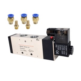 EHHXTXFWA Pneumatic Valve Electric Solenoid Valve 4v410-15 Control Air Gas Magnetic 5 Way 2 Position DC12V 24V AC110V 220V Coil Volt(10mm Fittings,AC220V)