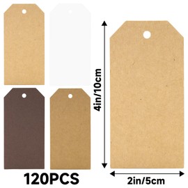 G2PLUS Gift Tags with String, 4 Colors Kraft Paper Gift Tags, 120PCS Blank Hanging Labels for Holiday Present Wrapping, Wedding, Birthday, DIY Art Craft Supplies (2X4 in, Gradient Brown, White)