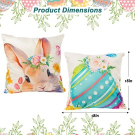 2 Pcs Easter Pillow Covers 18x18 - Watercolor Bunny & Egg Pillow Covers, Linen Decorative Throw Pillows for Couch, Easter Decorations for Home, Indoor/Outdoor Spring Couch Pillow Decor
