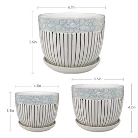 Ton Sin Ton Sin Grey Flower Pots,Texture Planter for Indoor Plants Set of 3 Ceramic Flower Pots with Saucer,Cute Garden Pots Succulent Pots3 Pack,Grey