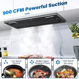 Joeaonz 30in Built-in Insert Range Hood 900CFM Tempered Glass Kitchen Vent w/LED New