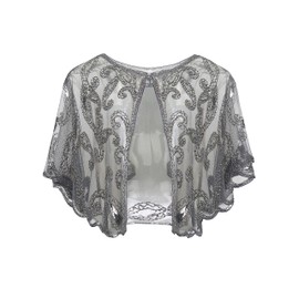 ArtiDeco 1920s Retro Scarf Wrap for Evening Dresses Stole for Wedding Party Gatsby Costume Accessories - grey