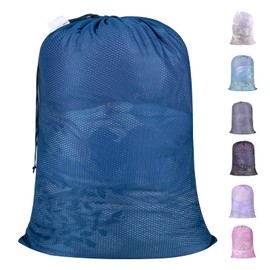 Polecasa Heavy Duty Large Mesh Laundry Bag with ID Tag and Locking Drawstring Closure - 24 x 36 inches - Laundry Hamper Liner, Washable Laundry Bags for Travel, Sports, Dorms (Blue)