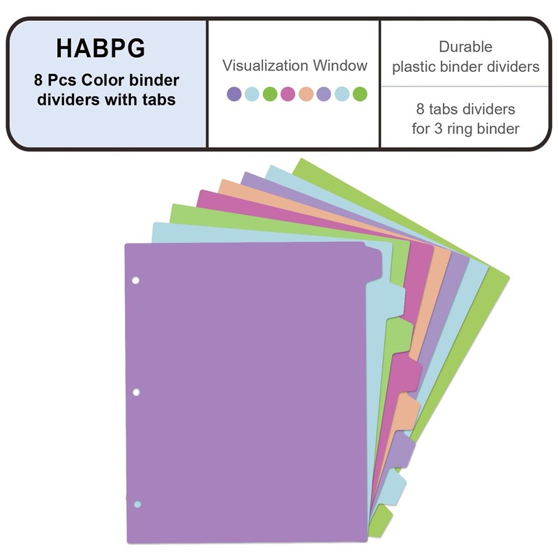 habgp 16Pcs/2 Set Binder Dividers with Tabs, 8 Color Tab