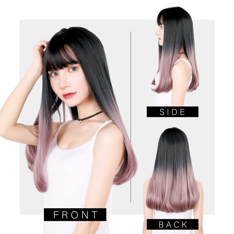 TefuRe C-8200BLK-A-PNK Long Straight Wig