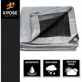 Heavy Duty Poly Tarp - 20' x 35' - 10 Mil Thick Waterproof, UV Blocking Protective Cover - Reversible Silver and Black - Laminated Coating - Rustproof Grommets - by Xpose Safety